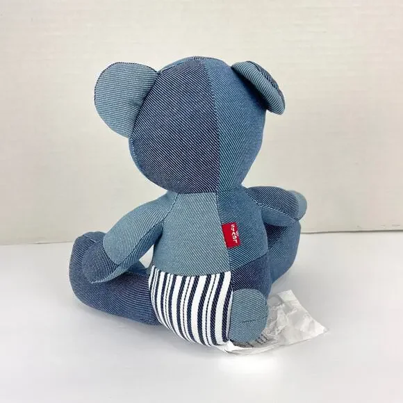Set of 2-LEVIS Limited Edition Patchwork Teddy Bear Plush Denim Blue NWT - Picture 5 of 9